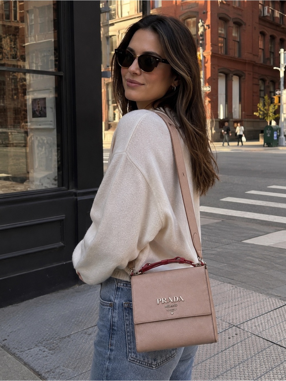 Prada Monochrome Saffiano Leather Shoulder Bag